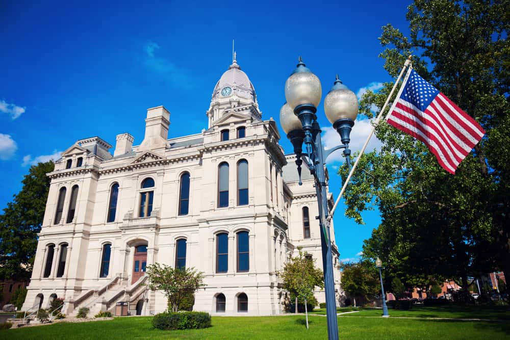 The grand scale of the Kosciusko County Courthouse, a beacon of judicial and community gatherings.